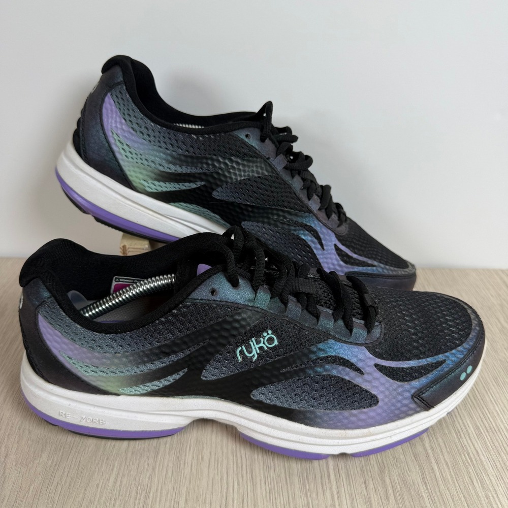 Walking Shoes Ryka Womens 8.5 Black Devotion Plus 2 Iridescent Fitness Sneakers